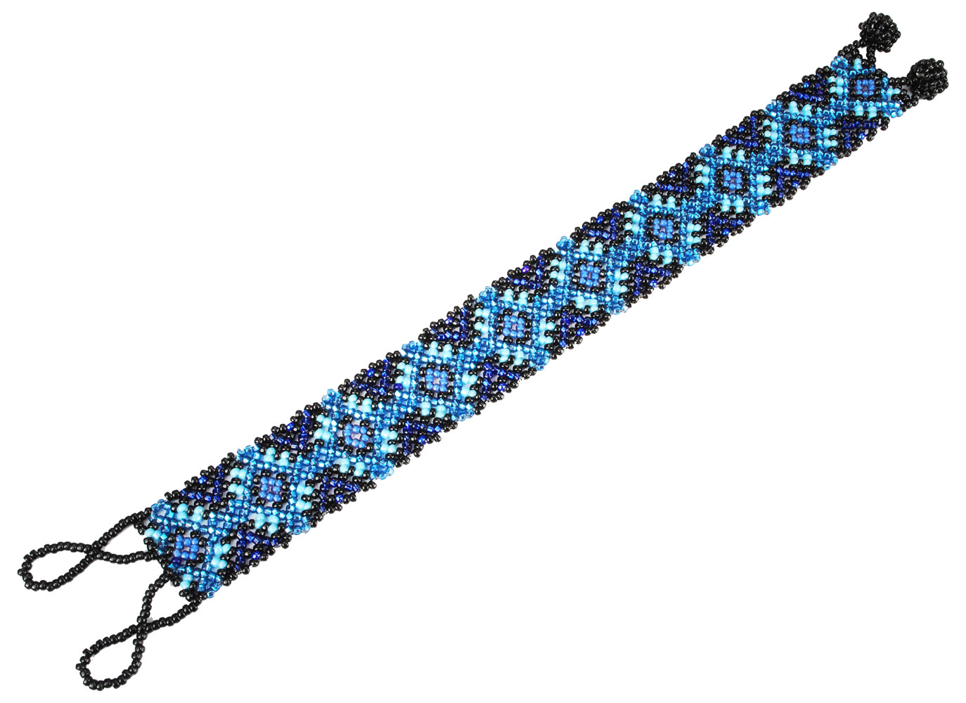 Huichol Indian Beaded Bracelet in Blues & Black – Small Wrist ⋆ Latin ...